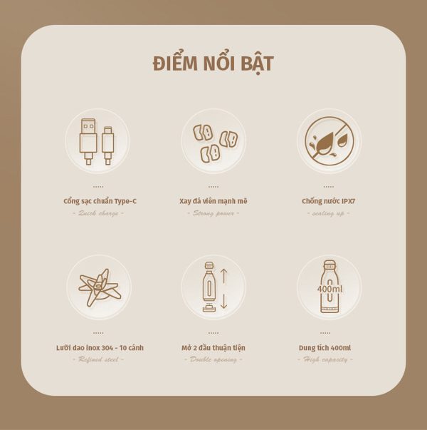 Máy Xay Sinh Tố - Smoothie - Cầm Tay SNAPBEE PJ400, Sạc Pin, Type-C, Xay được đá viên nhỏ