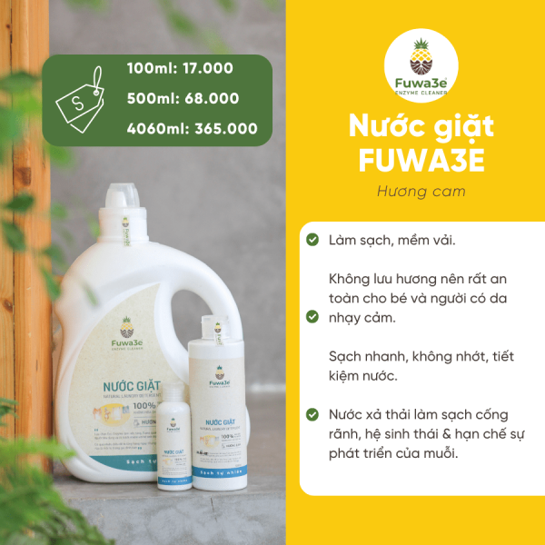 Nước giặt Fuwa3e (Hương cam) - 3500ml (3.5 Lít)