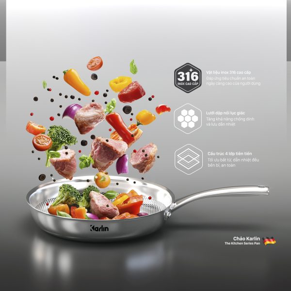 Chảo Karlin Chống Dính Tự Nhiên G24 PRO Inox 316 Đáy 4 Lớp 24cm x 5.8cm - Chuẩn Châu Âu