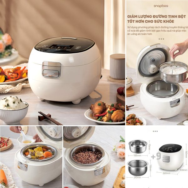 Nồi Cơm Điện Đa Năng - Kiêm Tách Đường - Snapbee RC3000 PRO - Dung Tích 3 Lít - Lòng Nồi Niêu Inox 304 Vân Lục Giác Siêu Dày Đầu Tiên Trên Thị Trường