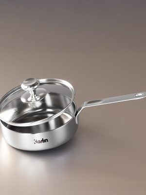 Chảo Karlin Chống Dính Tự Nhiên - Model P16 - Đáy 3 lớp - Inox 304 - 16x5 cm - Kèm nắp đậy cường lực cao cấp (dùng cho bếp từ, bếp Gaz, bếp hồng ngoại...)