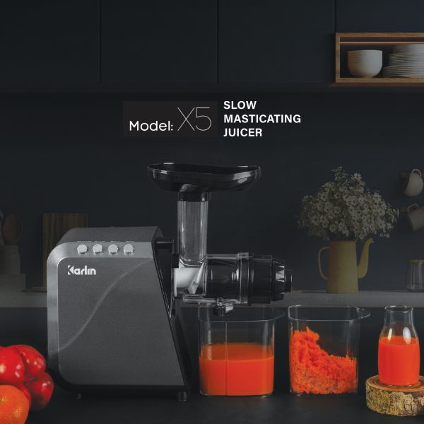 Máy Ép Chậm Trục Ngang KARLIN X5 - Ép Rau Củ - Kiệt Bã - Dễ Vệ Sinh - Đa Năng (xay cafe, làm mì sợi, thái củ quả, làm kem)